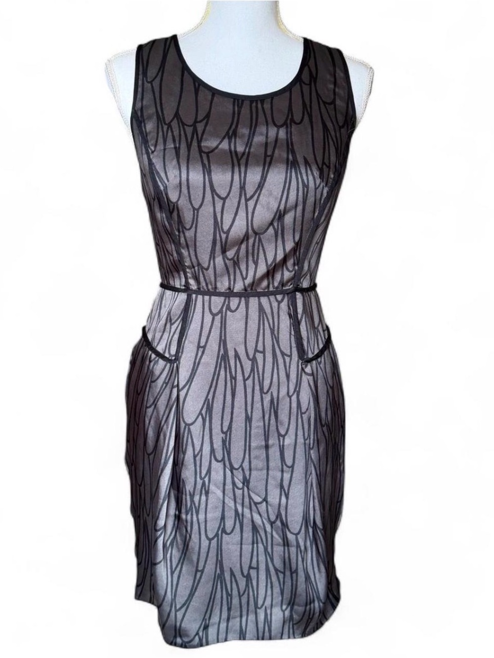 Y2K Milly Of New York Silk Gray & Black Sleeveless Midi Dress Size 4